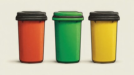 Colorful Containers Lined Up Sorting & Recycling in a Row