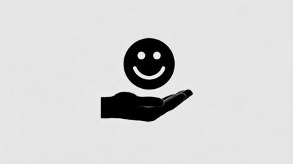 Hand Offering a Smiling Face Icon on a White Background.