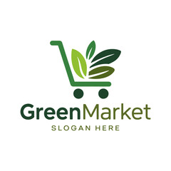 Eco-friendly shop logo, vegan food shop, natural products market, organic products
