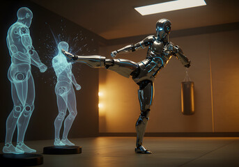 Futuristic robot hologram action