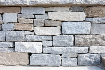 Close-up of a stone wall, various light beige, gray, and white stones
