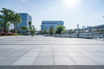Fototapeta premium Empty road with modern buildings