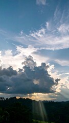 Dramatic sunset clouds over dense forest