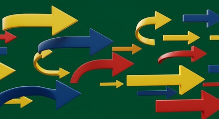 Colorful Arrows in Various Directions on Green Background for Business and Strategy