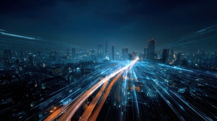Obraz premium Cityscape night traffic light trails