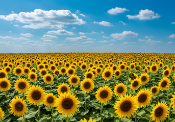Fototapeta premium Sunflowers field under sunny sky