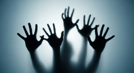 Shadowy Figure with Hands Pressed Against Frosted Glass