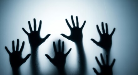 Silhouetted Hands Reaching on Frosted Glass A Spooky Image