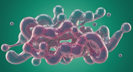 Abstract Pink and Purple Microbial Structures on Green Background