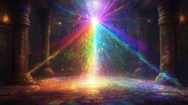 Rainbow light in ancient temple