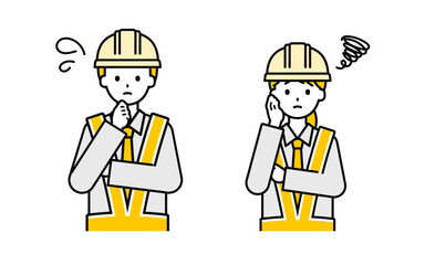 シンプルな交通誘導員の男女_困った