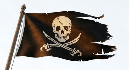 Tattered Pirate Flag with Skull and Crossed Swords