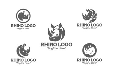 5 Rhino Logo Set Modern Minimalist Animal Brand Design
