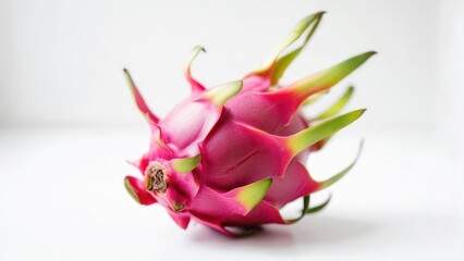 Single pink dragon fruit on white background