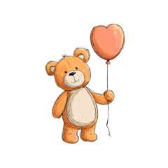 Teddy Bear's Tender Moment: A heartwarming illustration depicts a charming teddy bear holding a heart-shaped balloon, radiating affection and joy. 