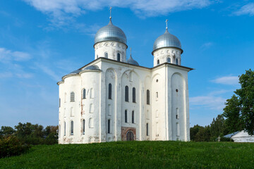 St. George's Cathedral of St. George's (Yuriev) Monastery on a sunny summer day, Veliky Novgorod, Russia