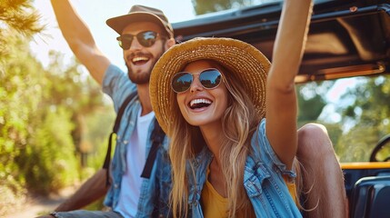 Young couple on a off road adventure excursion outside