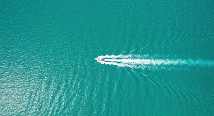 Speedboat Wake on Turquoise Waters, Aerial View