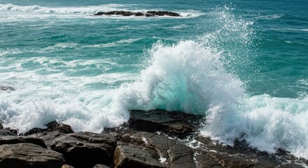 Crashing Waves on Rocky Shoreline: Coastal Power