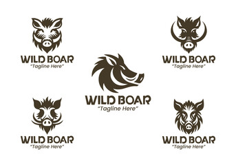 5 Wild Boar Logo Set Modern Minimalist Animal Brand Design