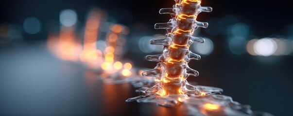 Fototapeta premium Sciatic nerve pain from prolonged sitting posture concept. Illuminated spine structure showcasing biological design.