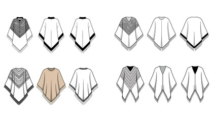 Fashion flat sketch of poncho clothing with front and back view illustration 

