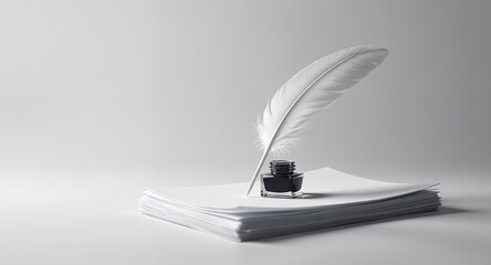 Quill Pen, Inkwell, Blank Paper Stack Premium Stationery for Elegant Writing