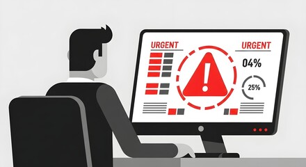 Focused businessman analyzing urgent data and alerts on a modern computer screen, highlighting critical business insights and risk management