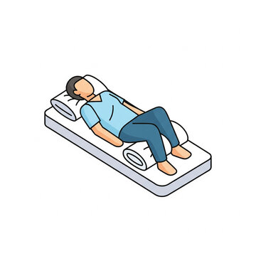 Flat icon isometric of patient positioned in lateral decubitus with support isometric ilustration.