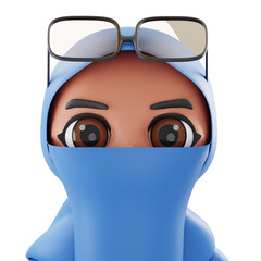 3D Render 3D avatar wearing hijab and safety goggles, suitable for branding, tech marketing, and educational materials.