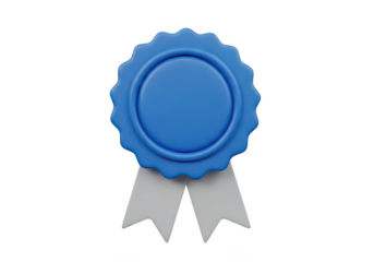 Blue award ribbon seal isolated on transparent background