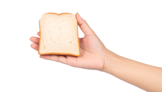 A hand holds a single slice of bread, symbolizing a simple, healthy meal or snack.
