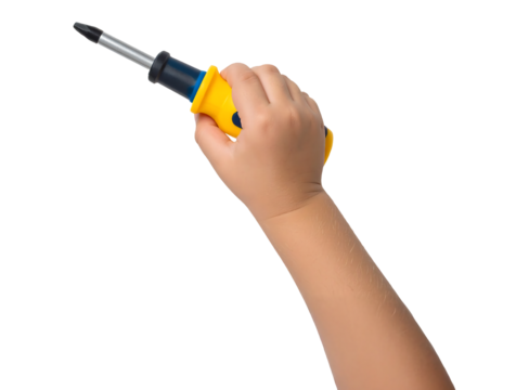 A hand holds a screwdriver, symbolizing the concepts of repair, service, and problem-solving.