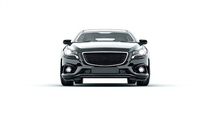 Car/facing forward/white background - sleek black sedan presentation