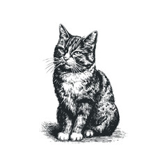 Obraz premium Detailed Sketch of a Sitting Tabby Cat with Expressive Eyes