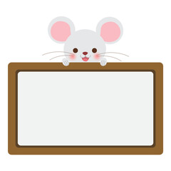 Cute mouse holding board frame template design element.