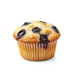 A fresh blueberry muffin with berries peeking through the golden crust. full length isolate on transparent background