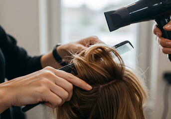 Naklejka premium Hair styling salon service close up