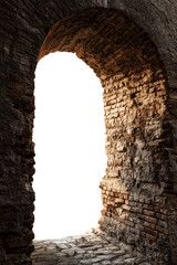 Naklejka premium Sunlit Stone Archway Leading to a Bright Unknown Beyond the Shadows