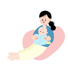 赤ちゃんに読み聞かせをする女性のイラスト