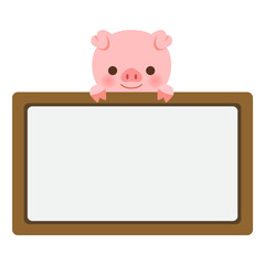Cute pig holding board frame template design element.