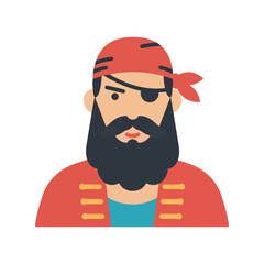 Pirate character illustration eye patch bandana beard sea adventurer nautical icon flat design