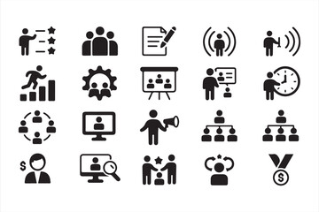 Fototapeta premium Strategy and Corporate Icons – Teamwork, Progress and Business Development Vector