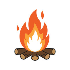 Campfire illustration glowing embers warm flames outdoor camping cozy night vector graphic