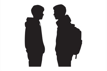 Silhouette of Students Talking &ndash; Teenagers with Backpack and Hoodie Vector