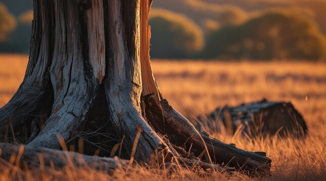 Ancient tree roots in golden hour sunlight