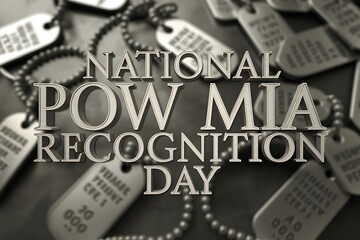 Honor POW MIA Recognition Day with powerful 3D text and dog tags, evoking remembrance and respect for heroes.