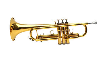Obraz premium A polished gold trumpet stands out against a black backdrop, showcasing its intricate details and gleaming surface.