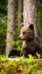 Fototapeta premium A young bear in a forest