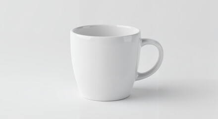Fototapeta premium Empty white ceramic mug on minimalistic white background 